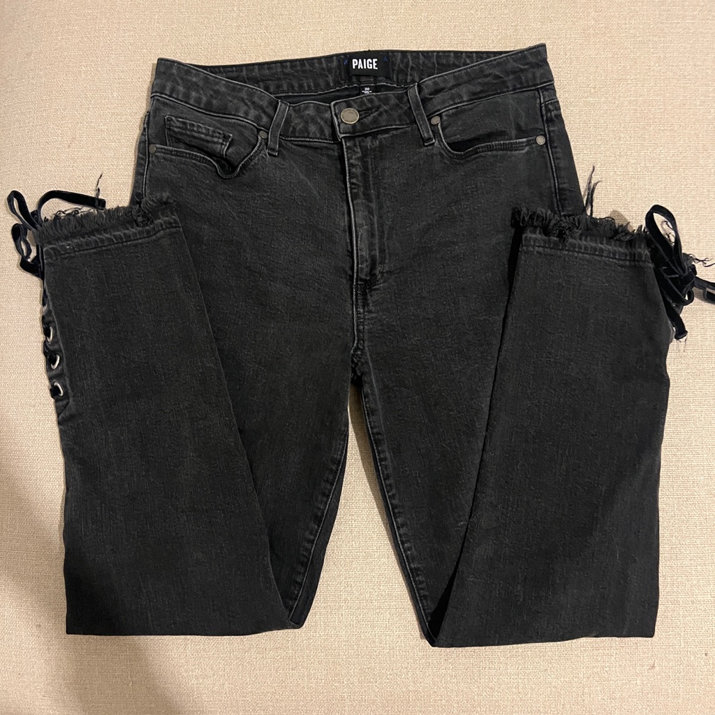 Paige Jeans Womens Size 30 Black Jaqueline Straight Ankle Lace Up Grunge 13392
